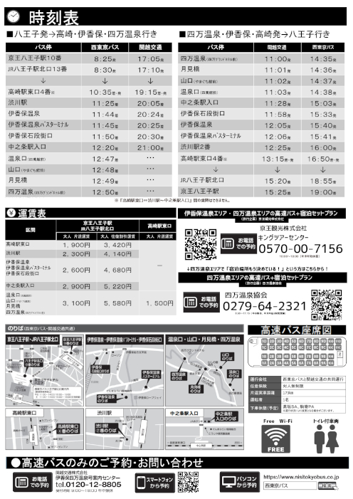 高速バス 高崎 伊香保 四万温泉号 八王子線 運行開始 西東京バス株式会社